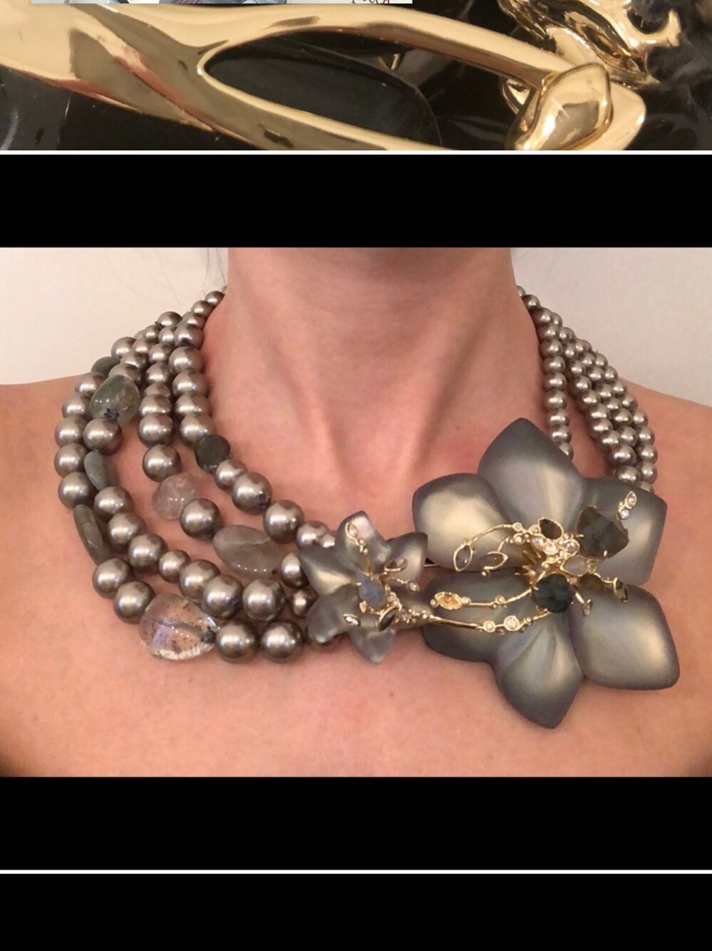 New Alexis Bittar Lucite Floral Multi-Strand Necklace with Semi-Precious Stones